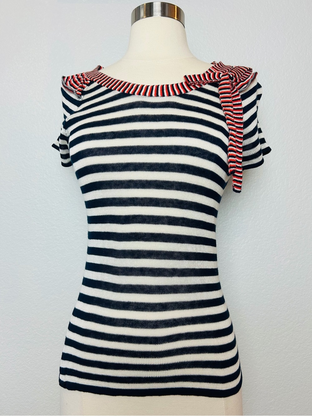 Charlie & Robin Anthropologie Sweater Women XS Blue White Striped Silk Blend NWT